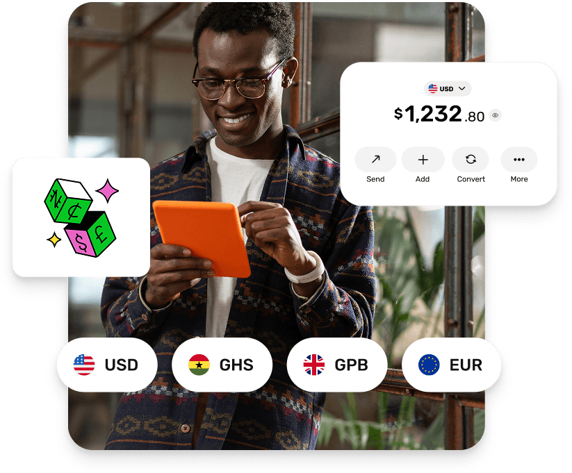 Person using the Seevcash app for cross-border payments on a tablet.